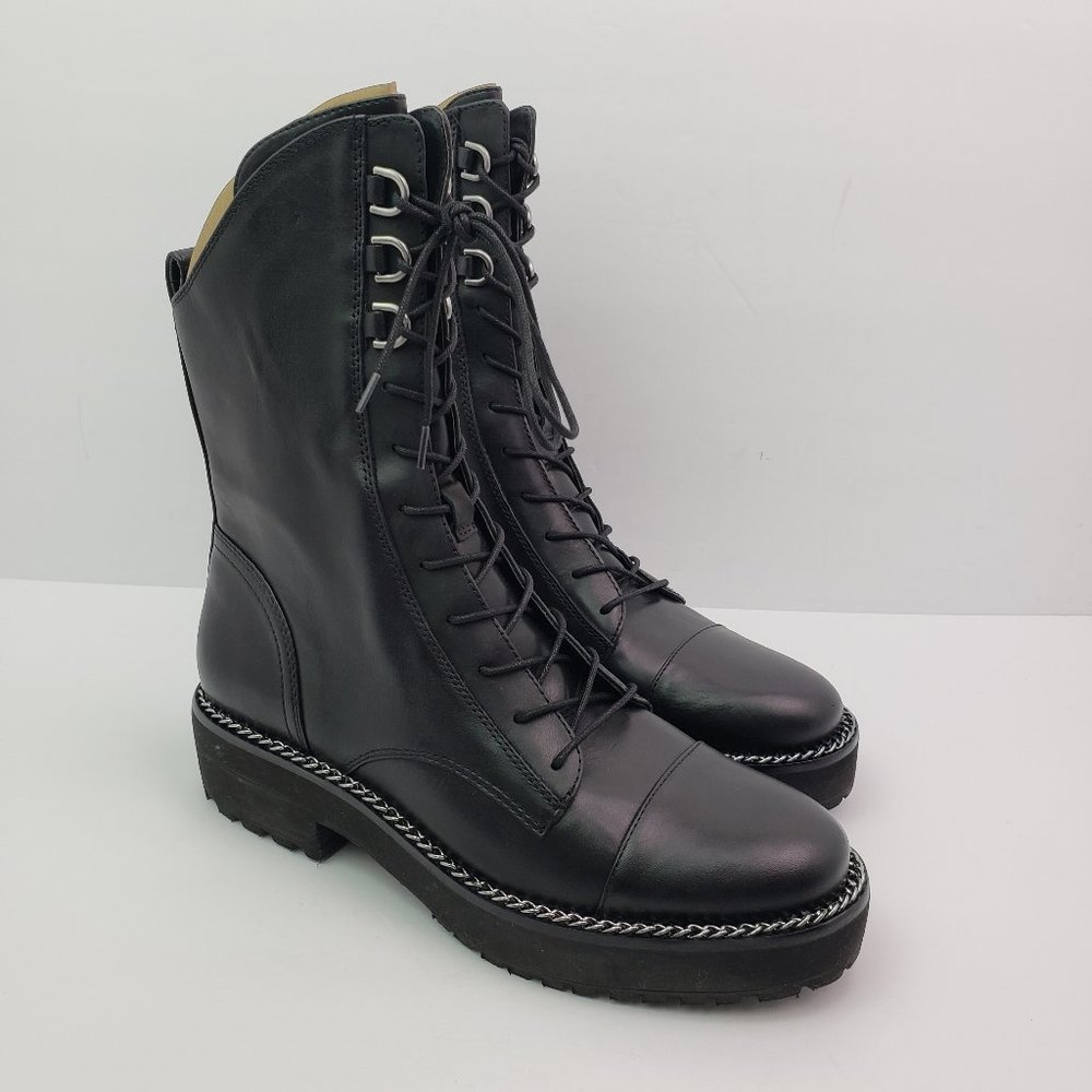 NEW Sam Edelman Lenley Womens Size 9.5 Black Leather Lace Up Combat Boots w/ Box